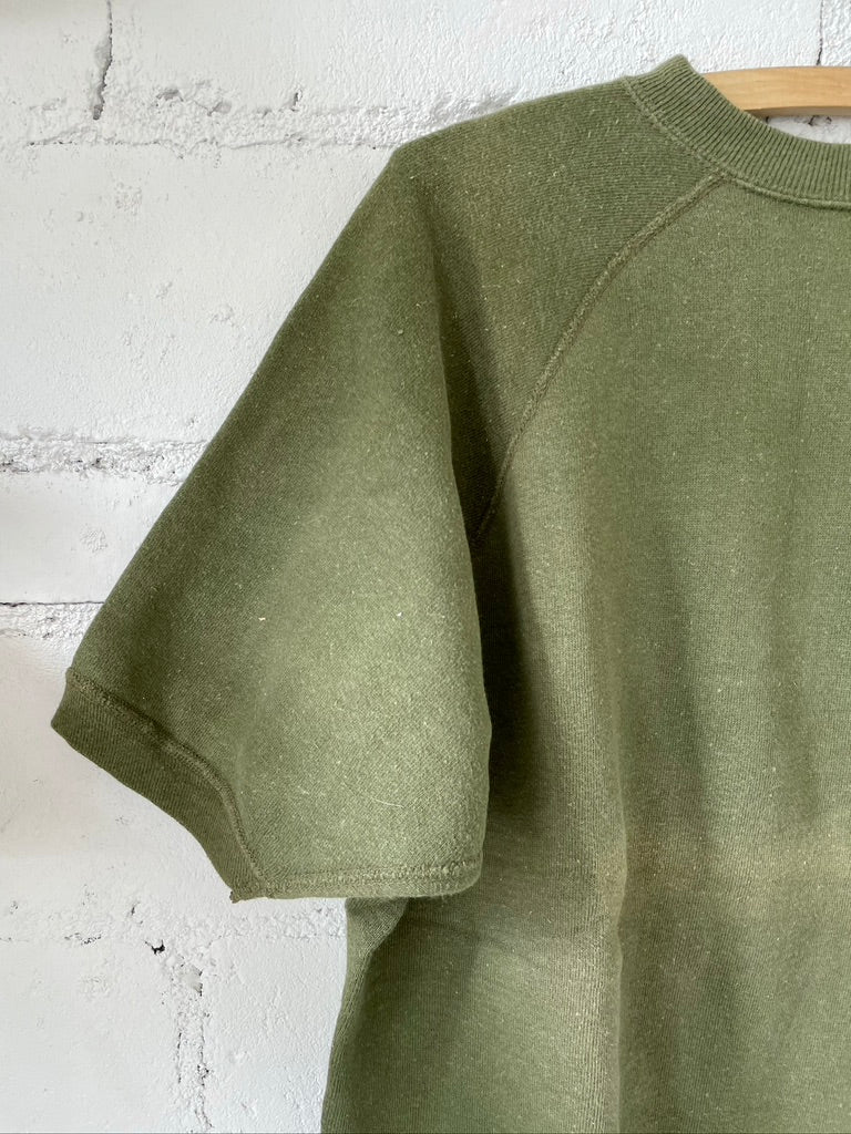 Vintage Olive Green Short Sleeve Sweatshirt