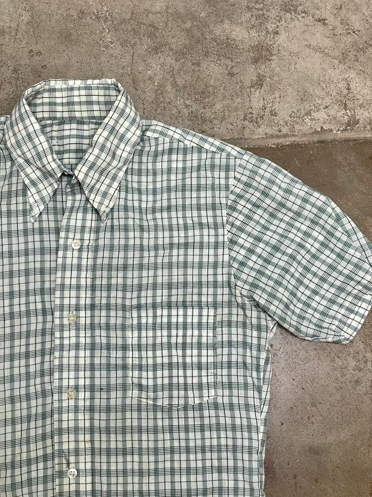 Vintage Green & White Short Sleeve Plaid Shirt