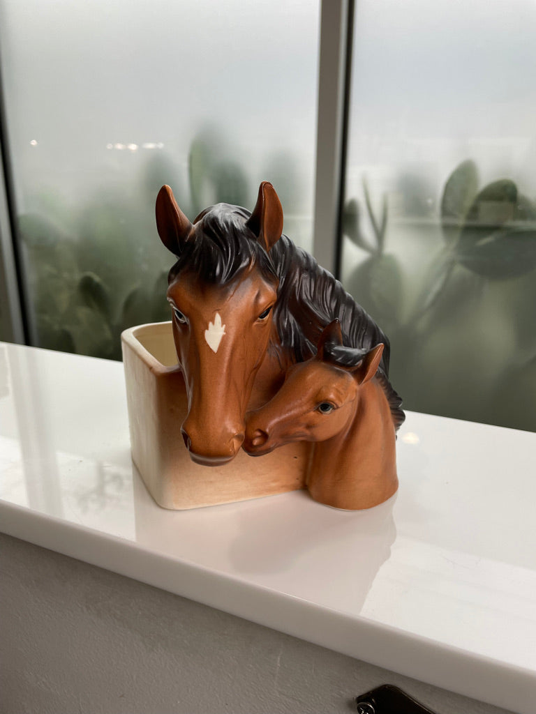 Vintage Horse & Foal Ceramic Planter