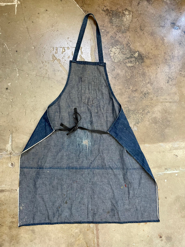 Vintage Dark Blue Apron With Paint Stains