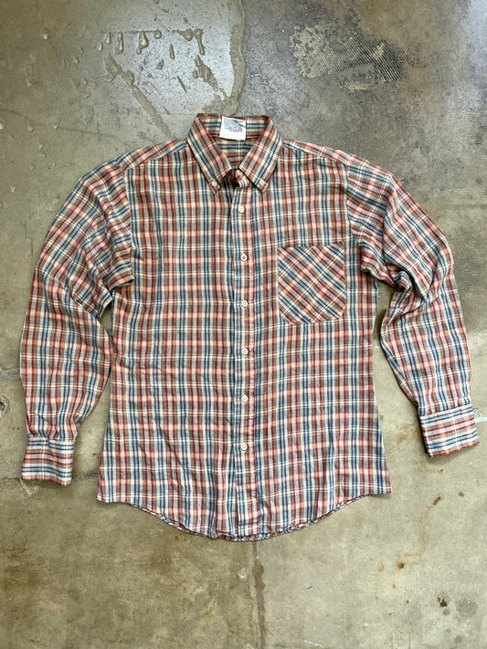 80's Blue & Red Plaid Button Down
