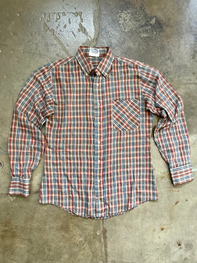 80's Blue & Red Plaid Button Down