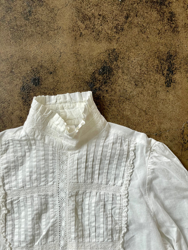 Vintage High Neck Cotton & Lace Blouse