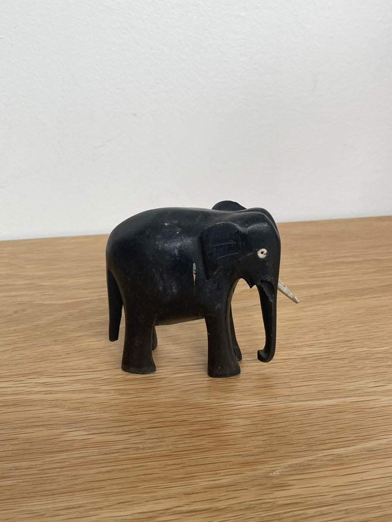Vintage Black Wooden Elephant Figurine