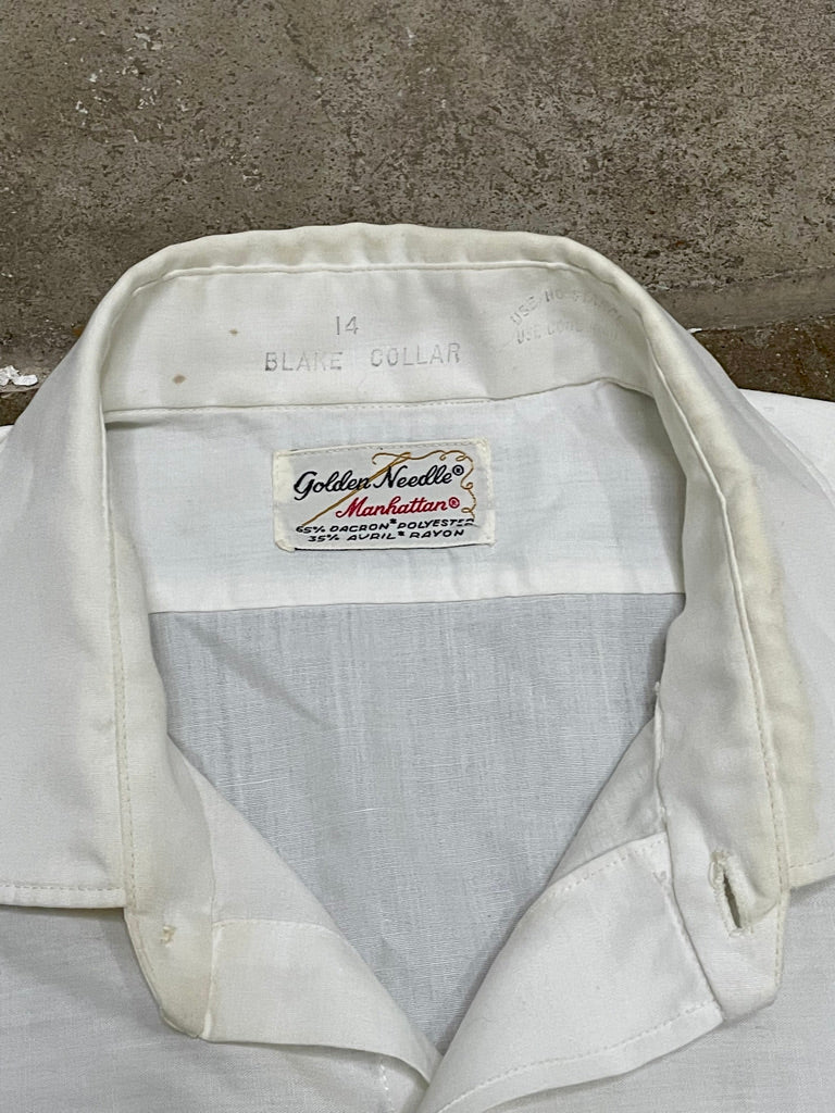 Vintage White Golden Needle Short Sleeve Shirt