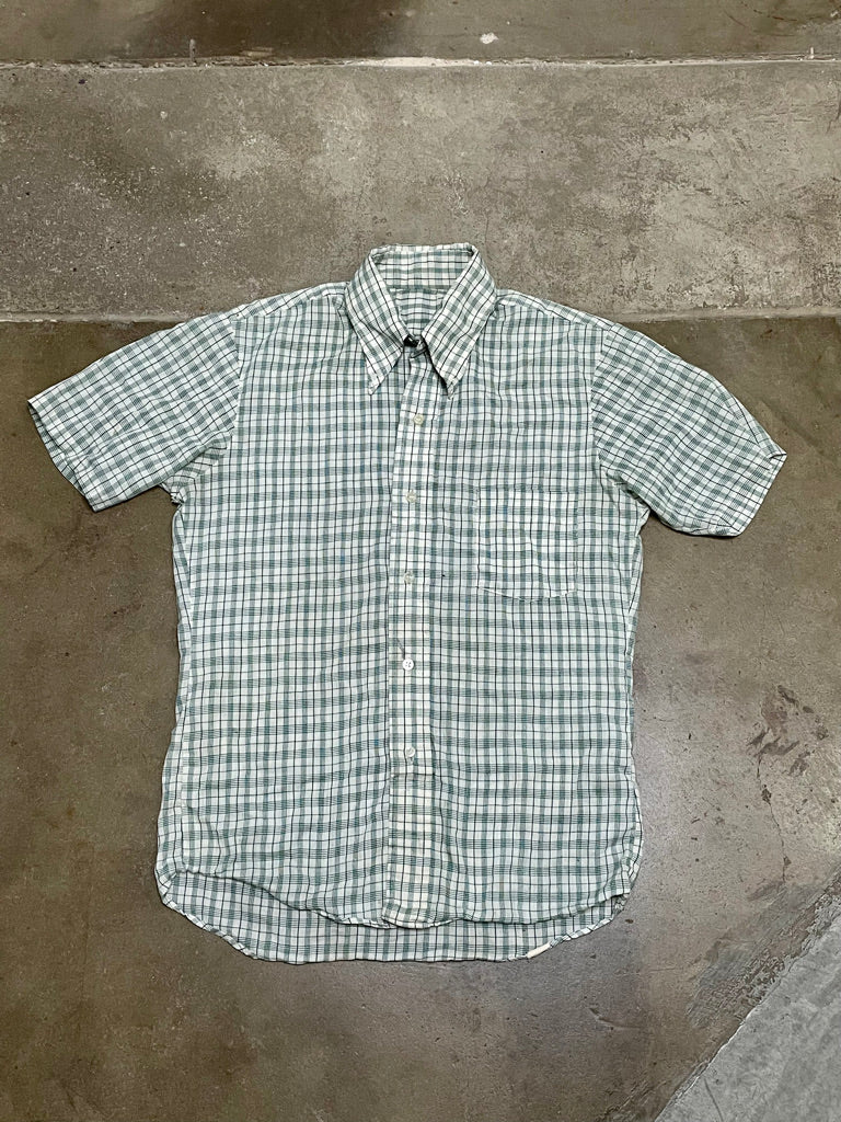 Vintage Green & White Short Sleeve Plaid Shirt