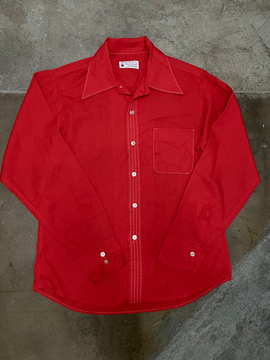 70's Red Permanent Press Button Up