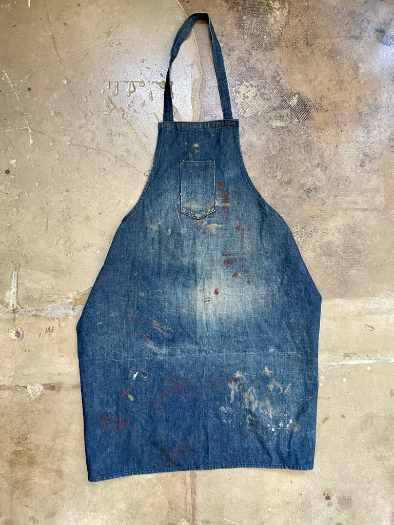 Vintage Dark Blue Apron With Paint Stains