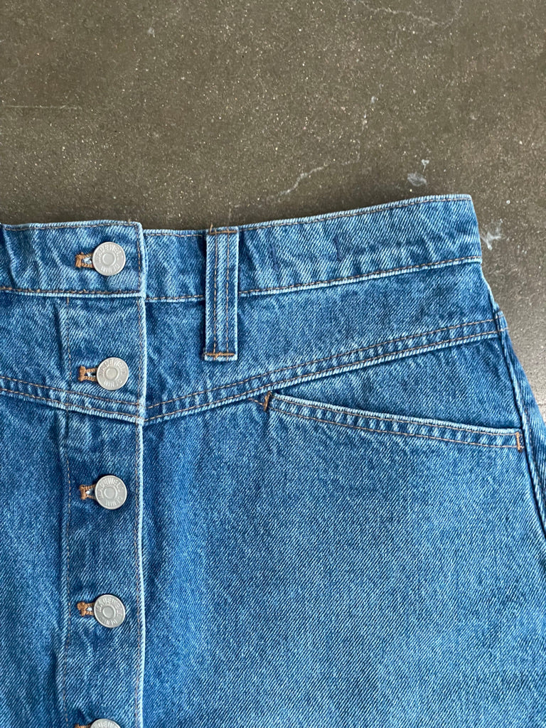 Button Front A-Line Denim Skirt