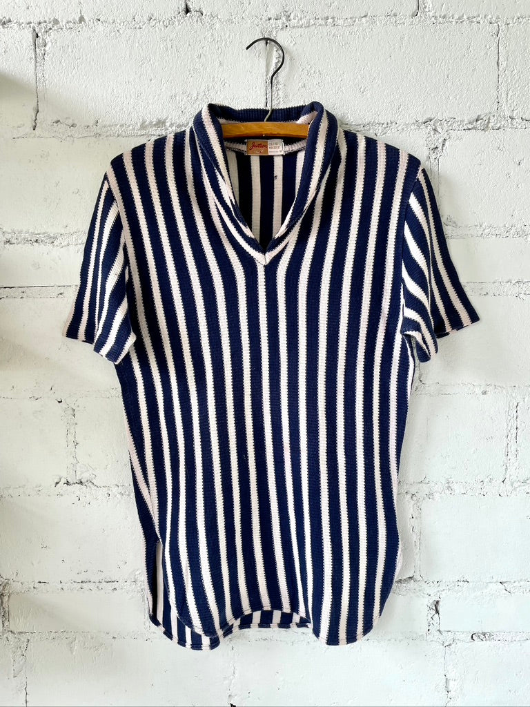 Vintage Blue & White Striped Polo