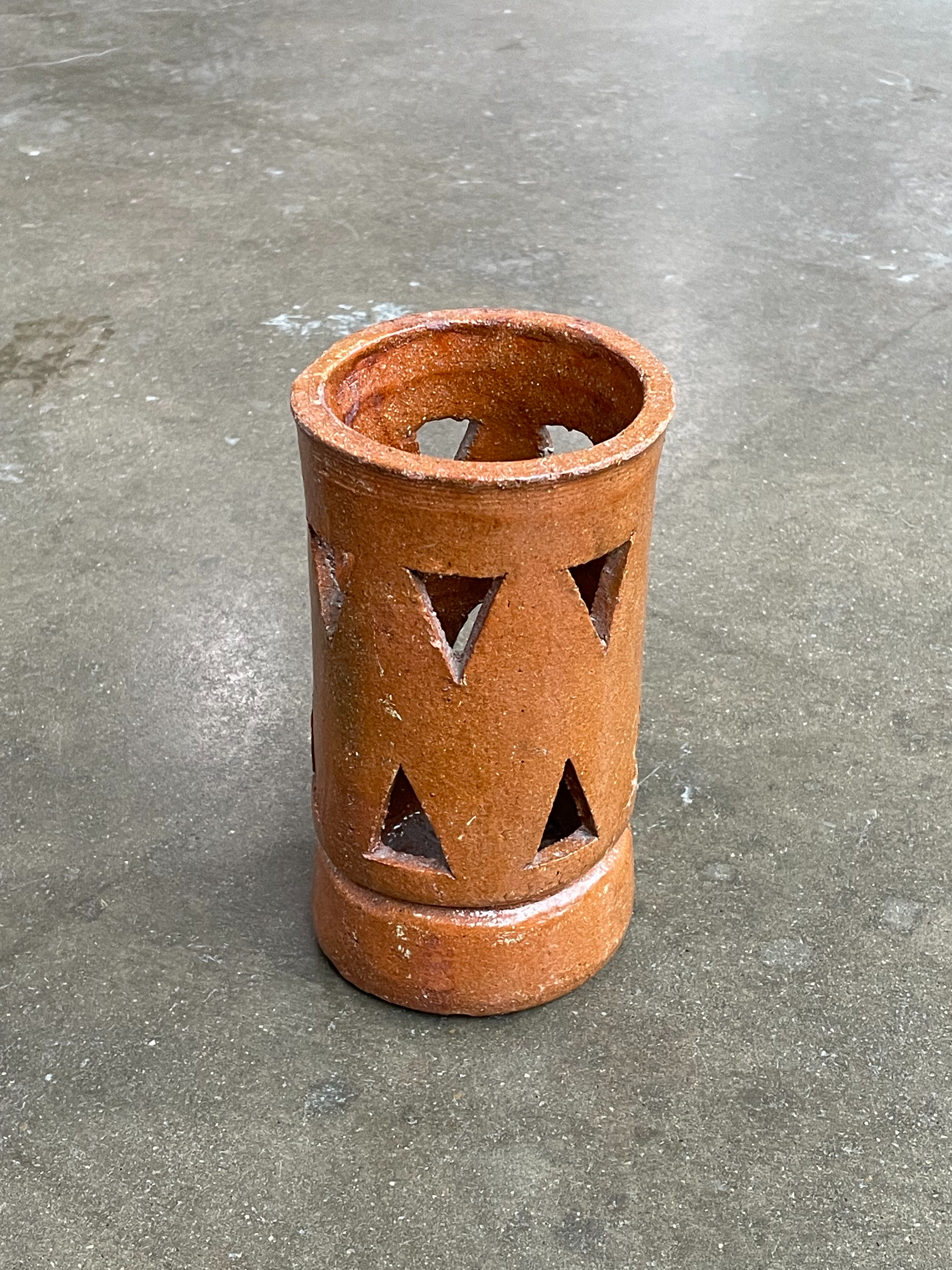 Vintage Ceramic Vase with Triangle Cut-outs