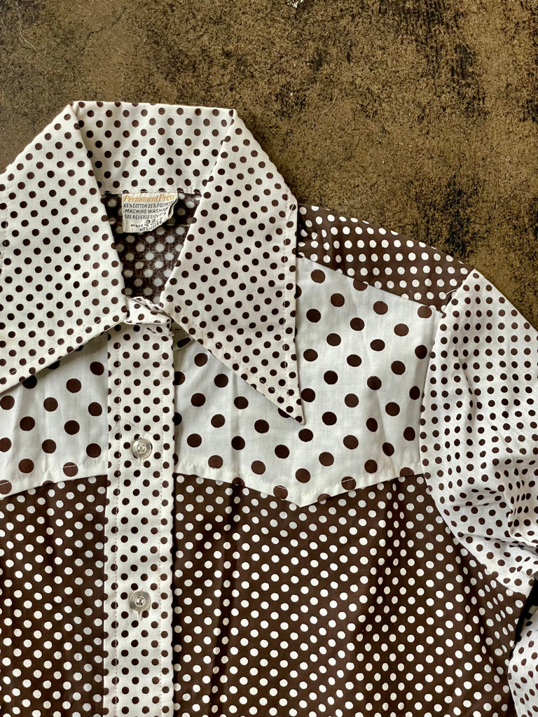 Vintage White & Brown Polkadot Shirt