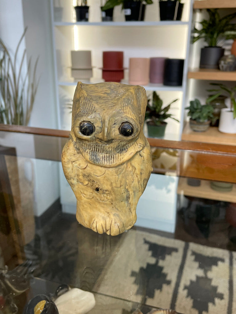 Vintage Yellow Carved Owl