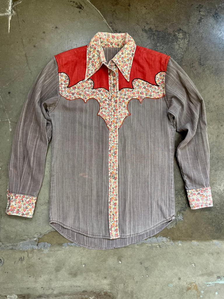 Vintage Mixed Fabric Western Button Up