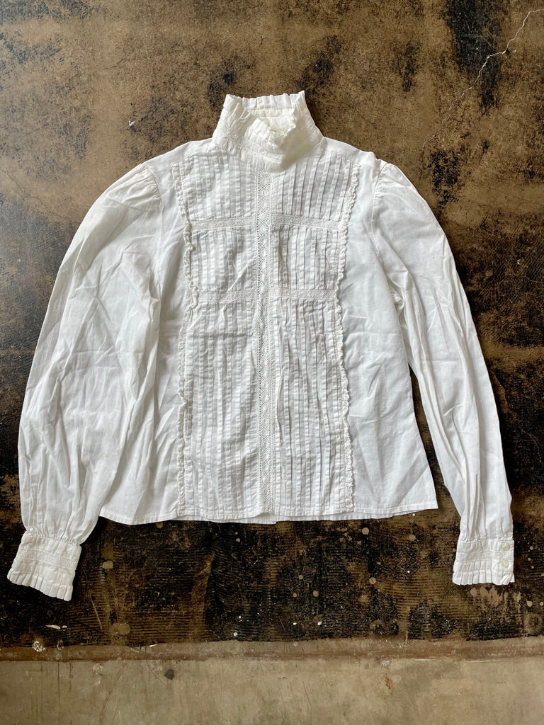 Vintage High Neck Cotton & Lace Blouse