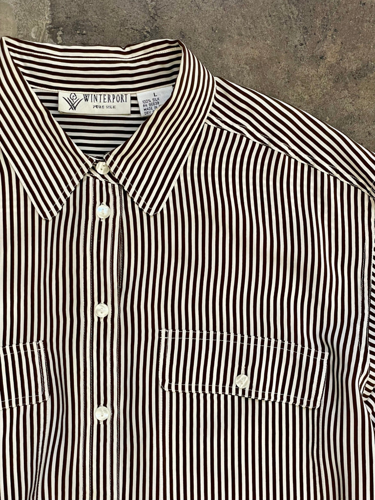 Vintage Brown Striped Silk Shirt
