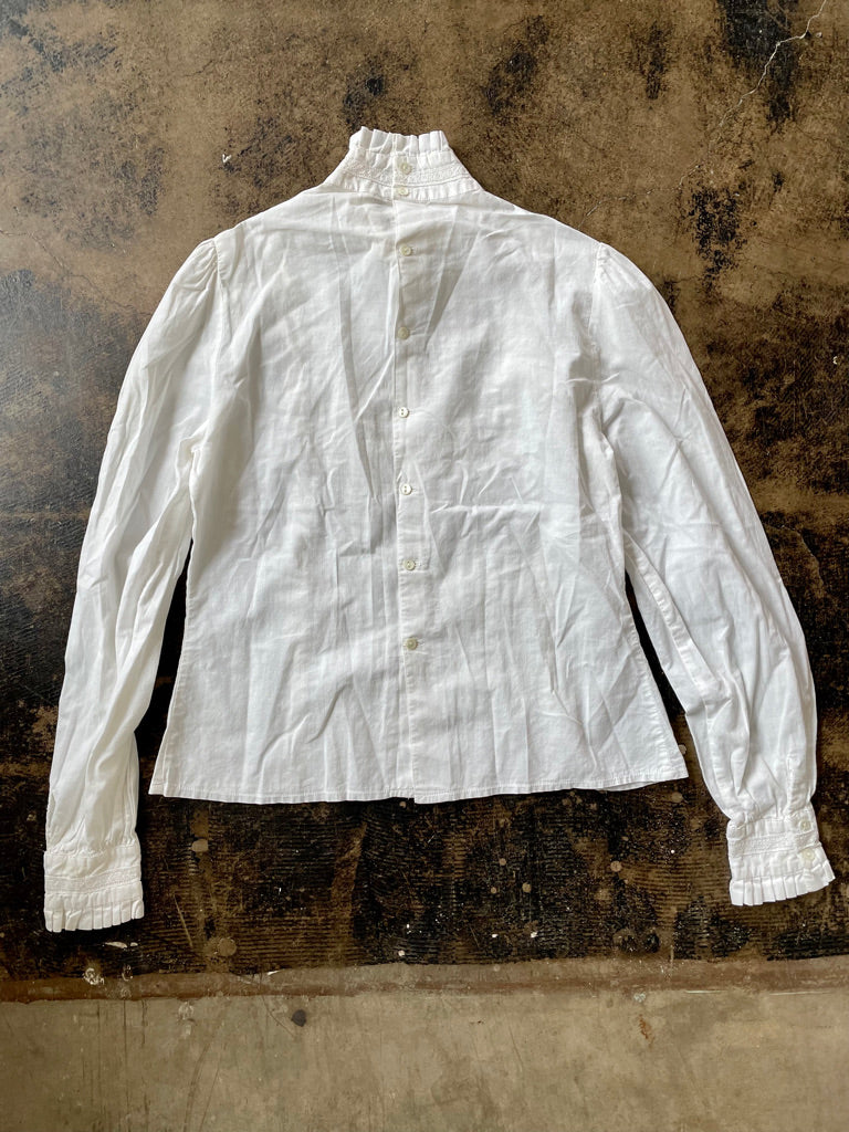 Vintage High Neck Cotton & Lace Blouse