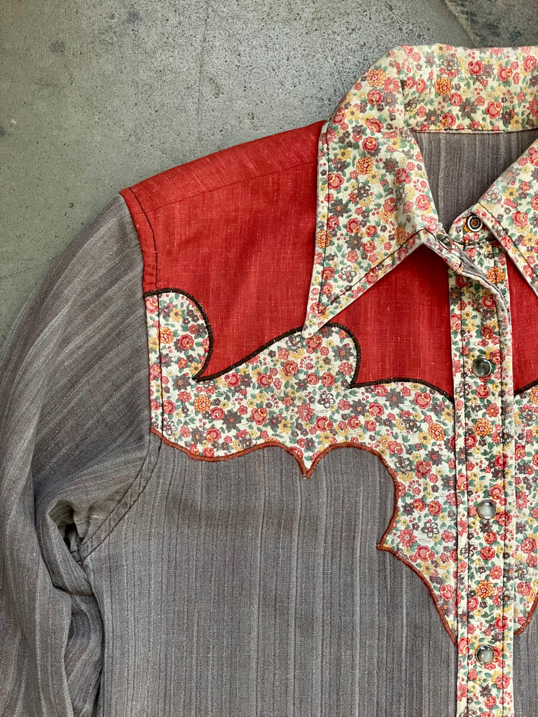 Vintage Mixed Fabric Western Button Up