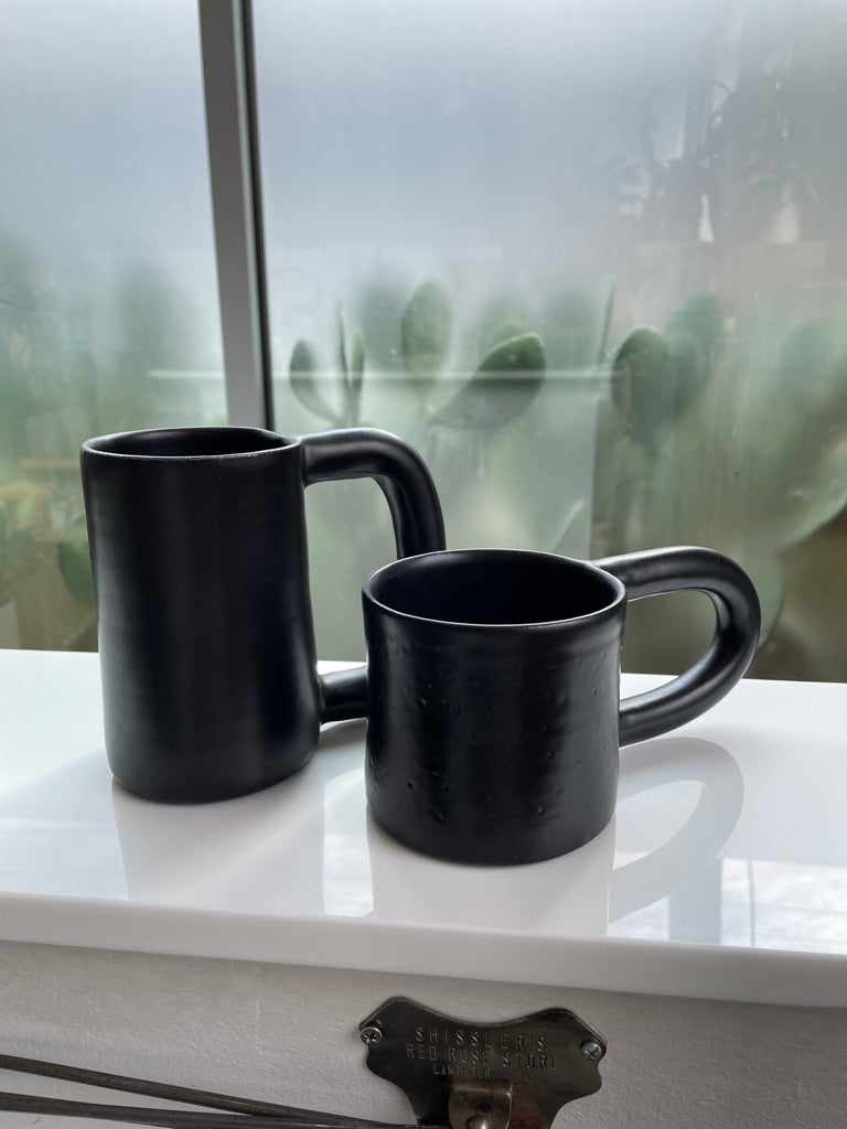 Black Mugs W/ Large Handles