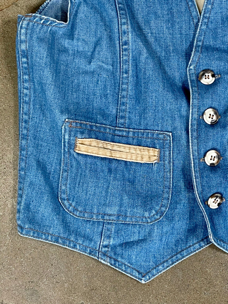 Vintage Denim Vest with Corduroy Accents
