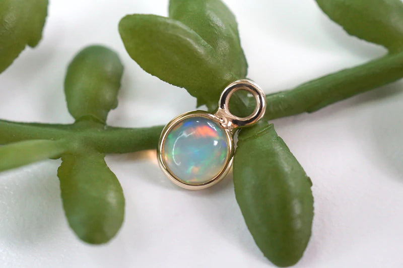 Modern Moon Opal & Moonstone Bezel Charm Round Shape (14k Yellow Gold)