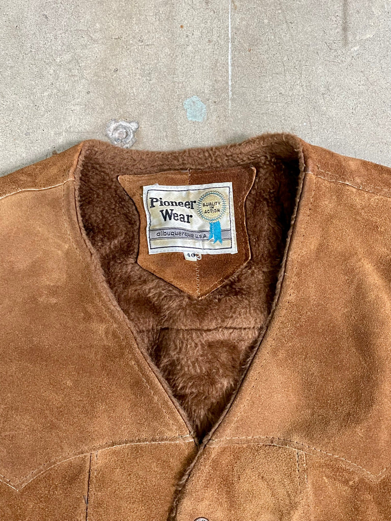 Vintage Pioneer Wear Sherpa Lined Leather Vest