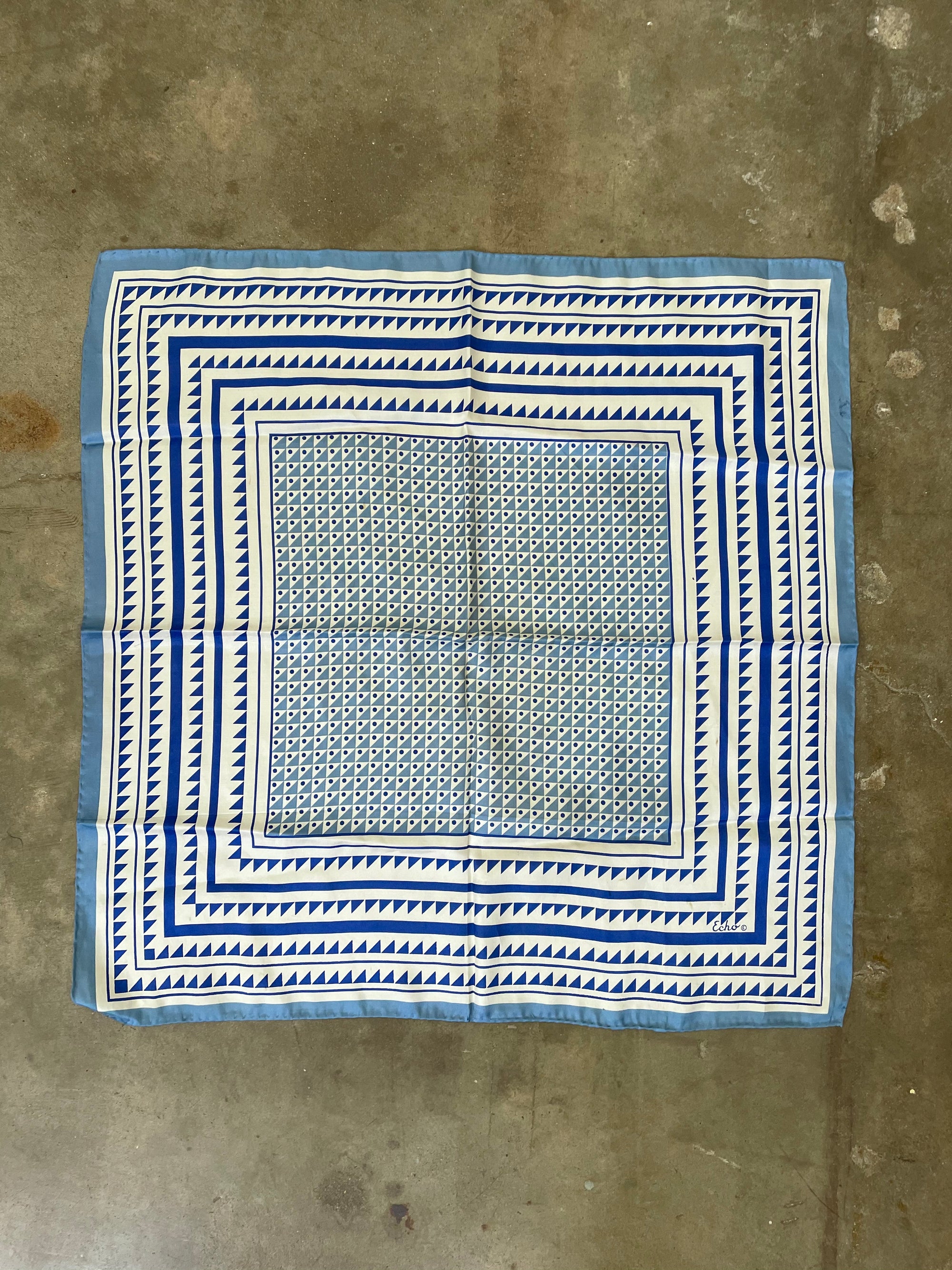 Vintage Japanese Blue & White Silk Scarf