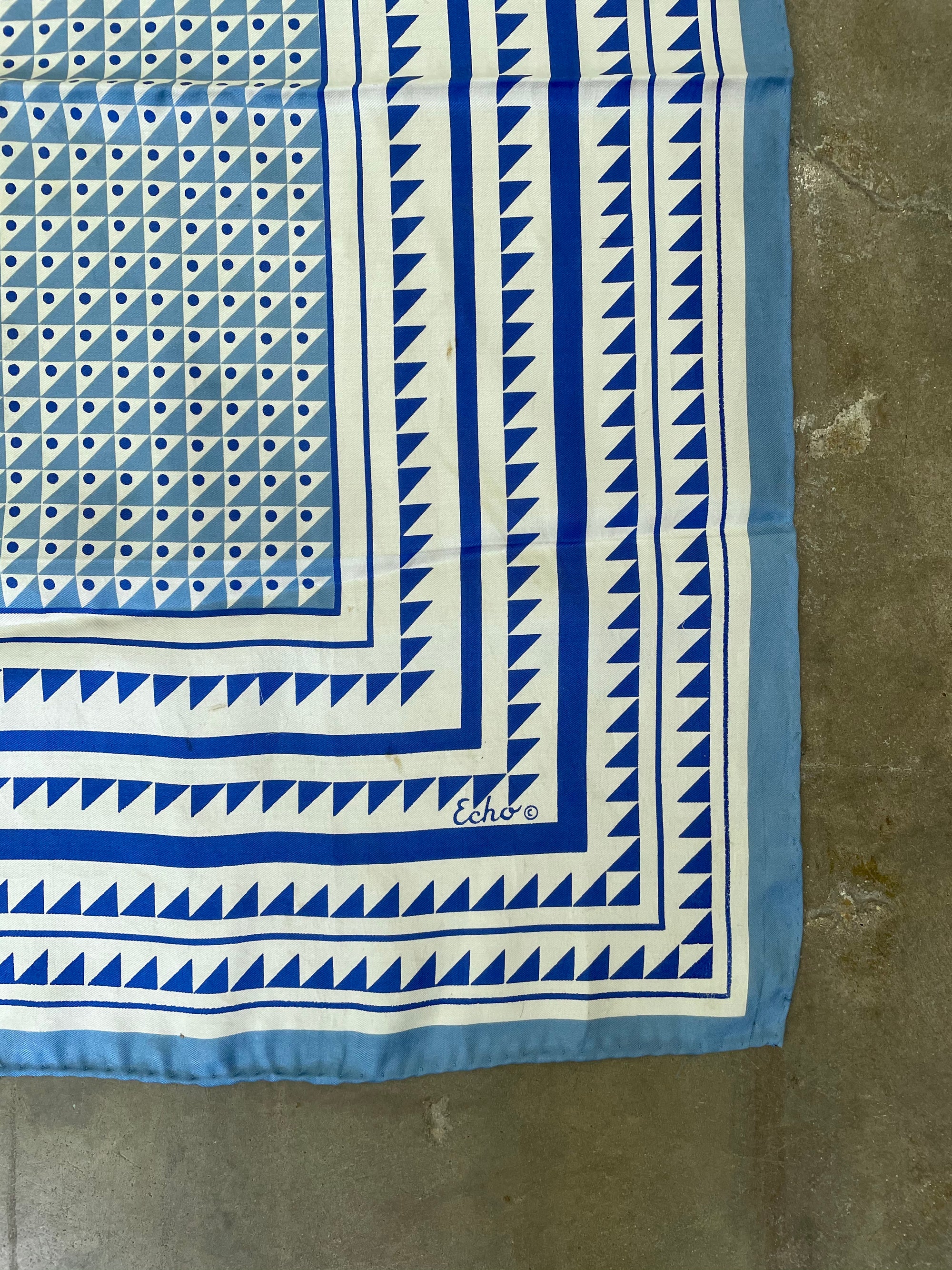 Vintage Japanese Blue & White Silk Scarf
