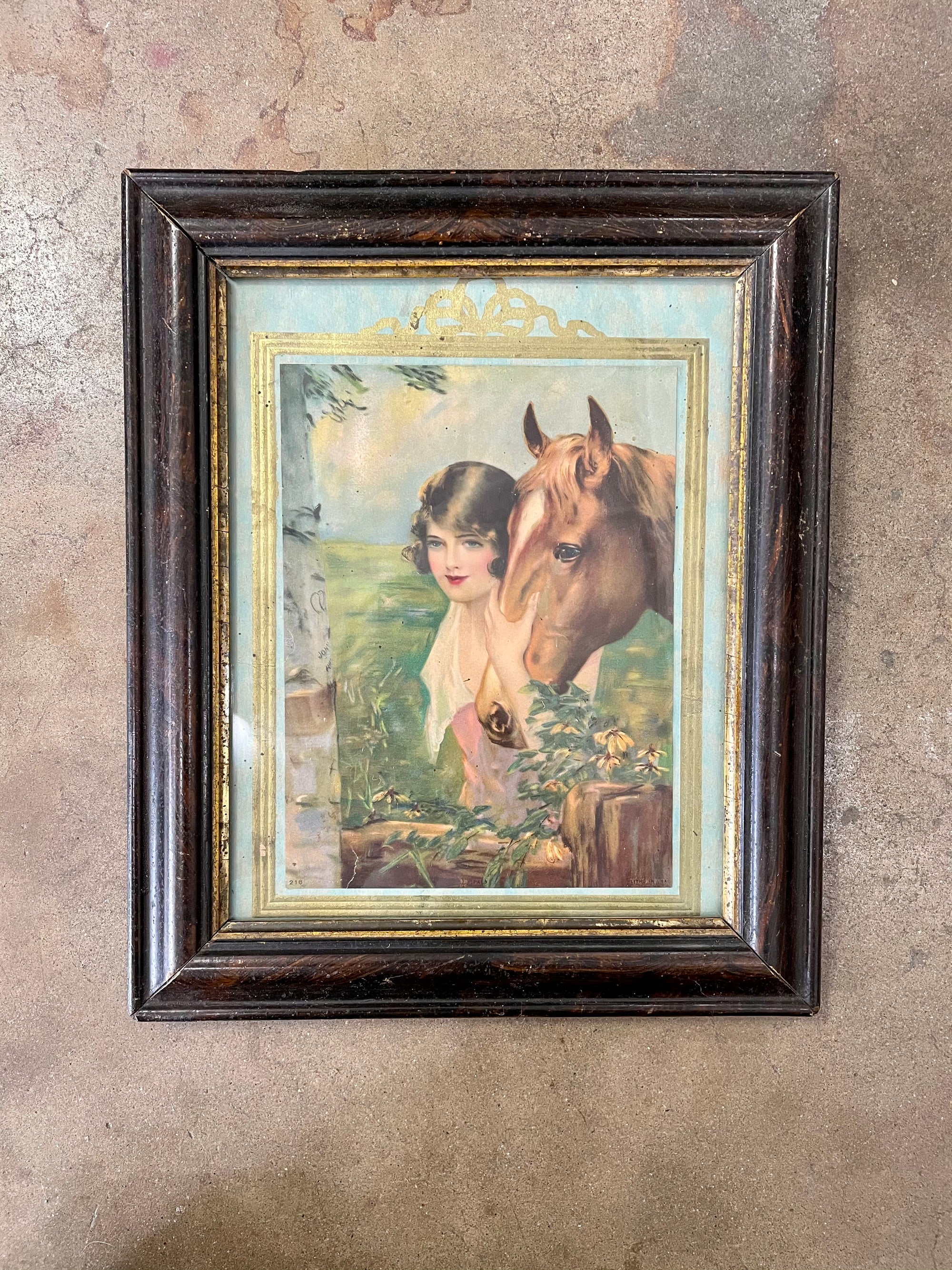 Vintage Framed Woman with Horse