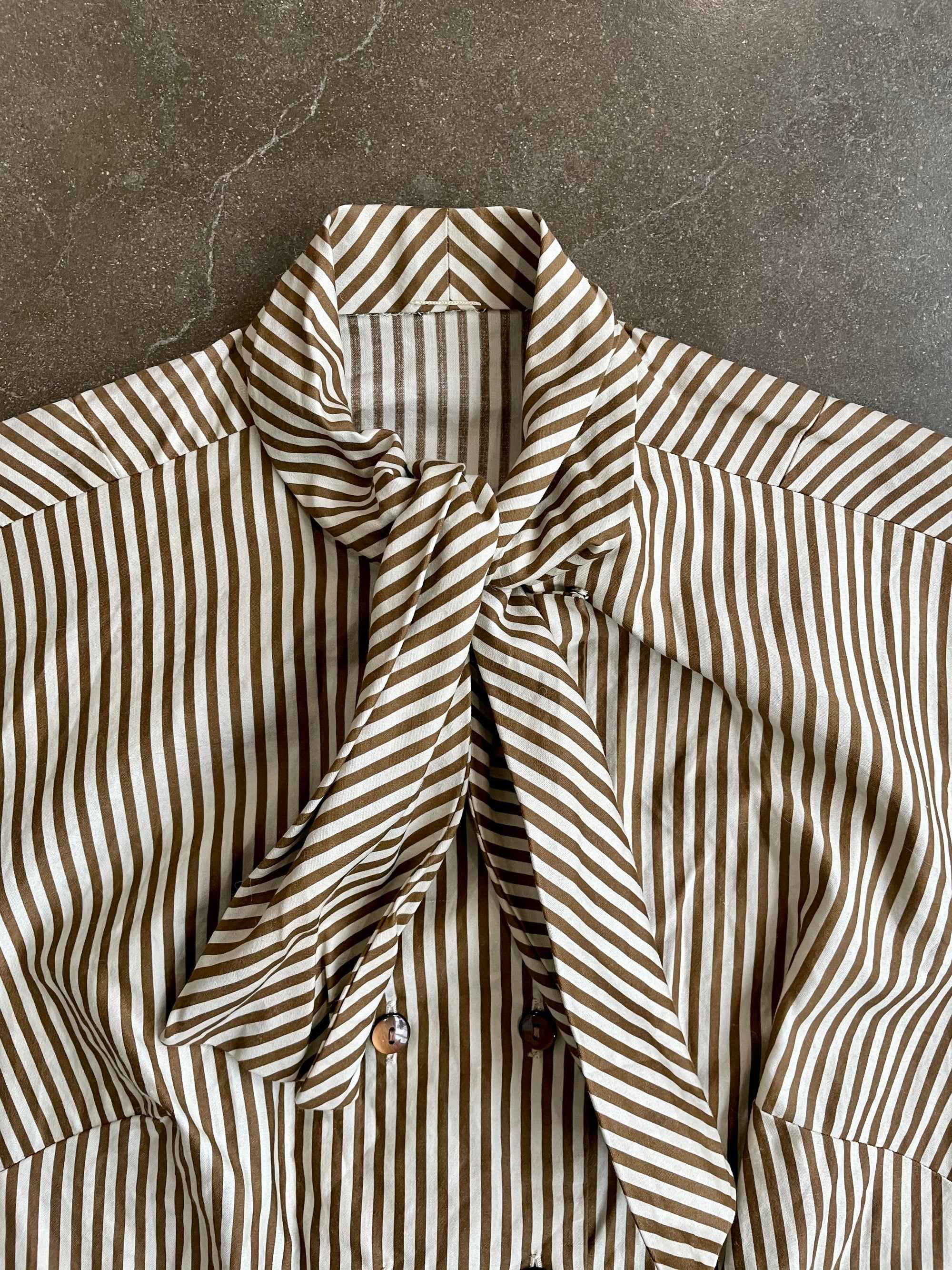 Vintage Brown Striped Blouse With Bow Collar
