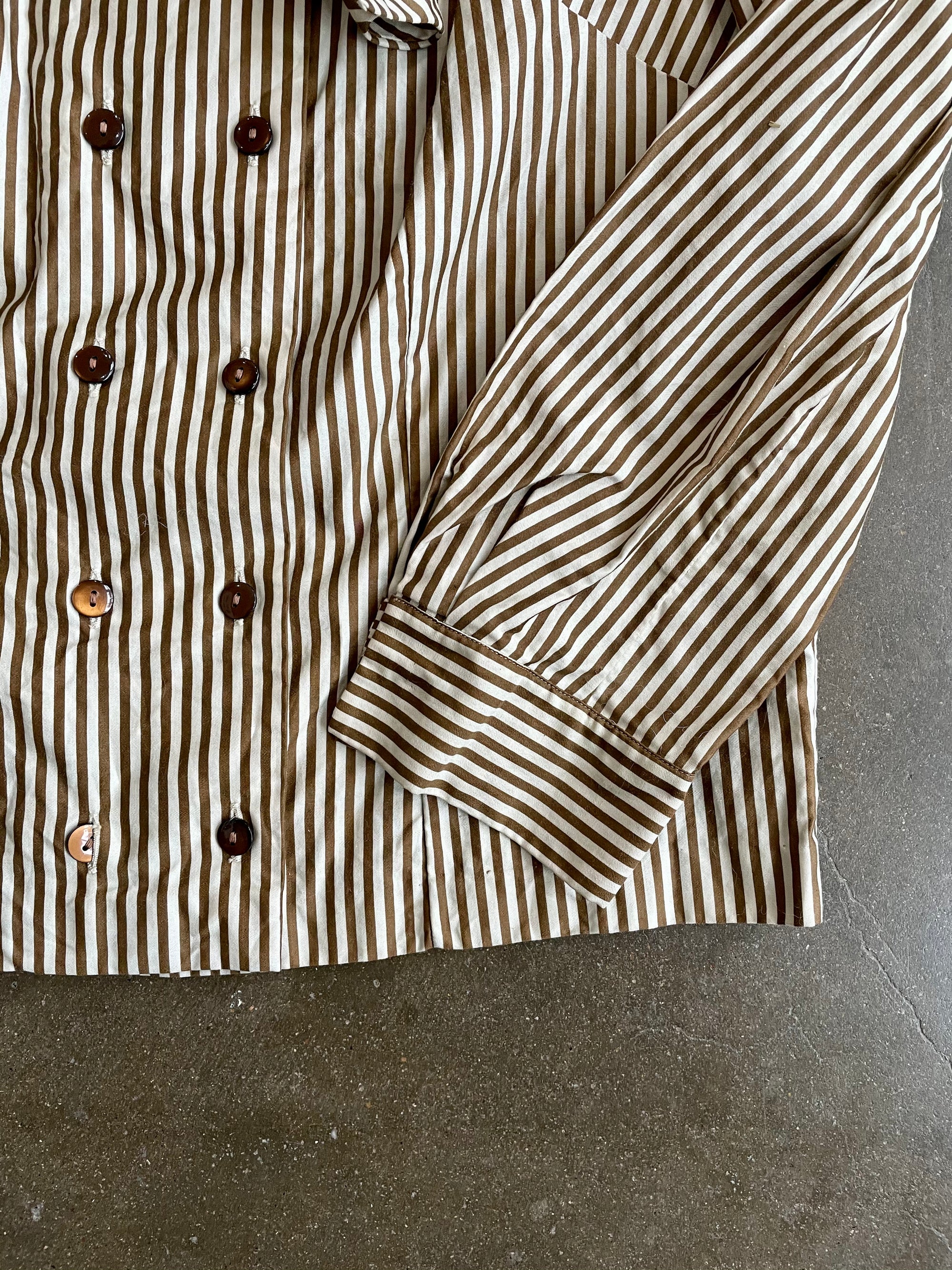 Vintage Brown Striped Blouse With Bow Collar