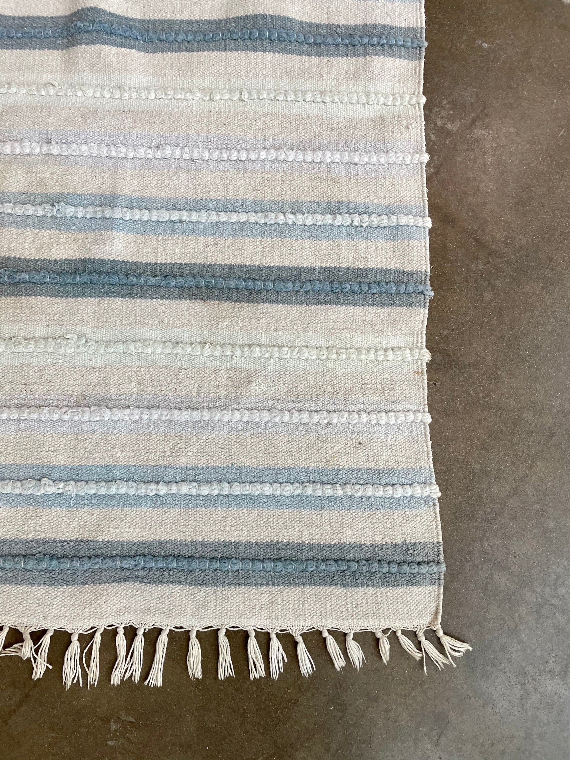 Vintage Beige & Blue Striped Rug