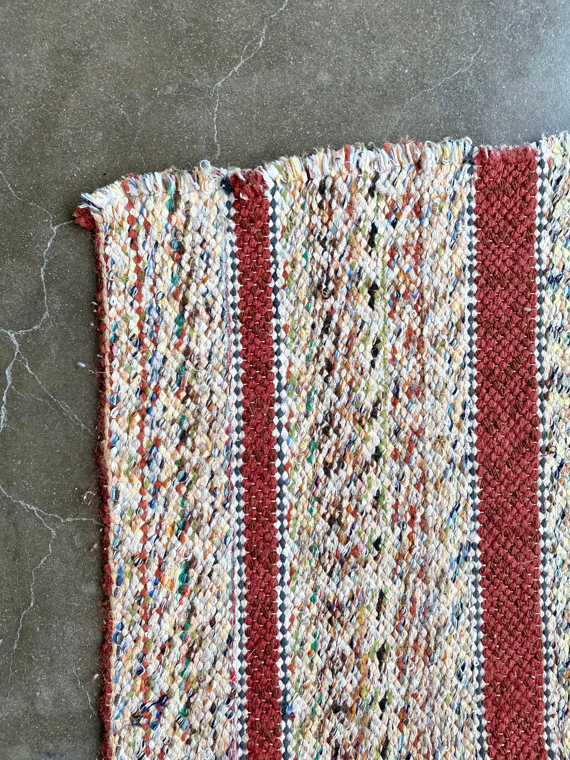 Vintage Small Rug with Rust-Color Stripes