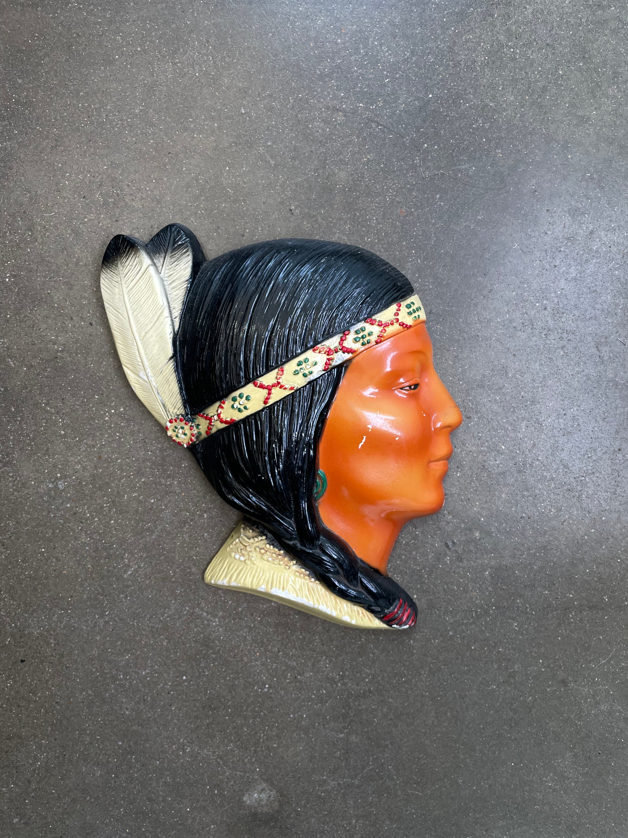 Vintage Native American Princess Ceramic Wall Hanging