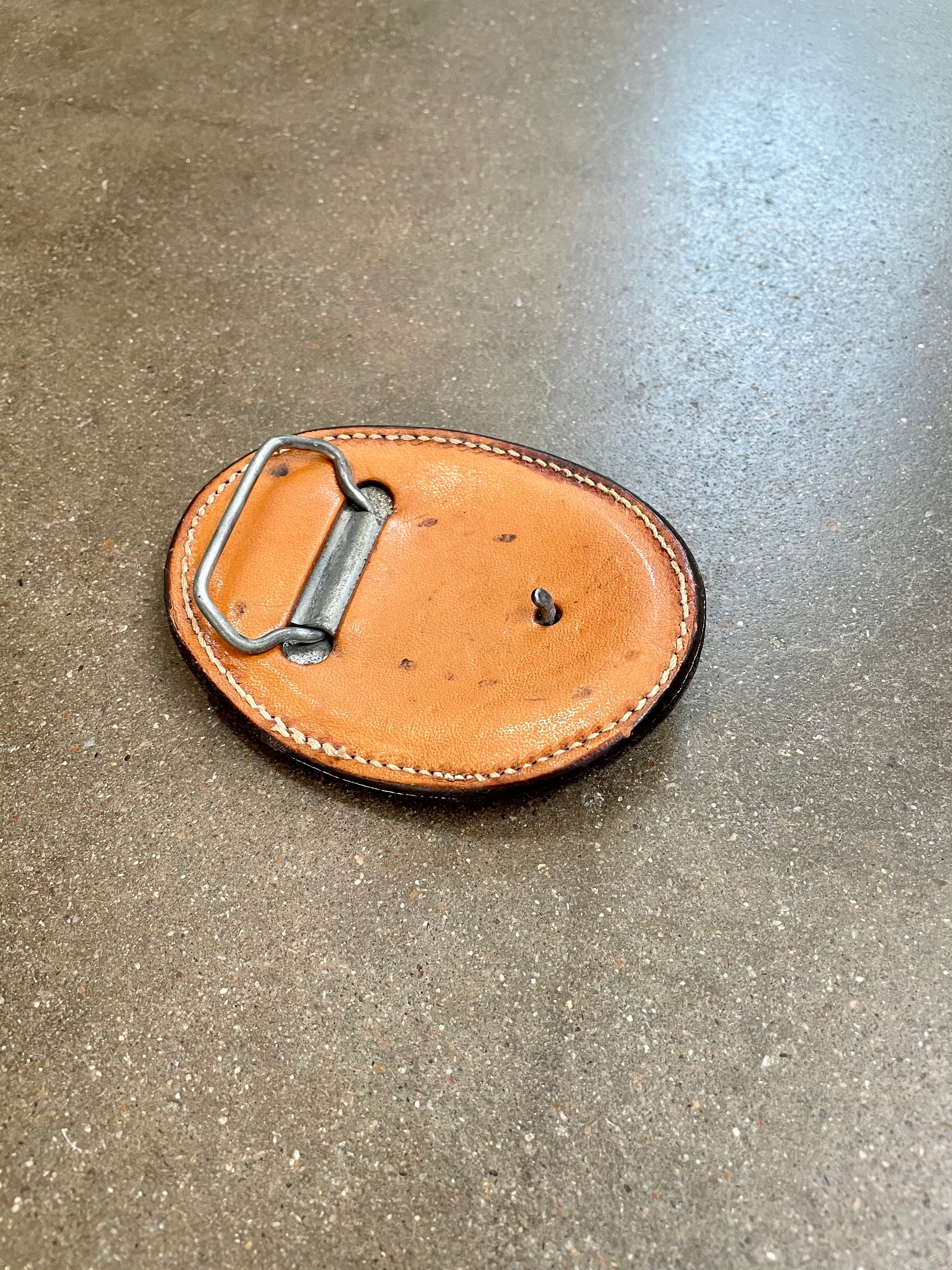 Vintage Leather Belt Buckle With Cowboy & Longhorn