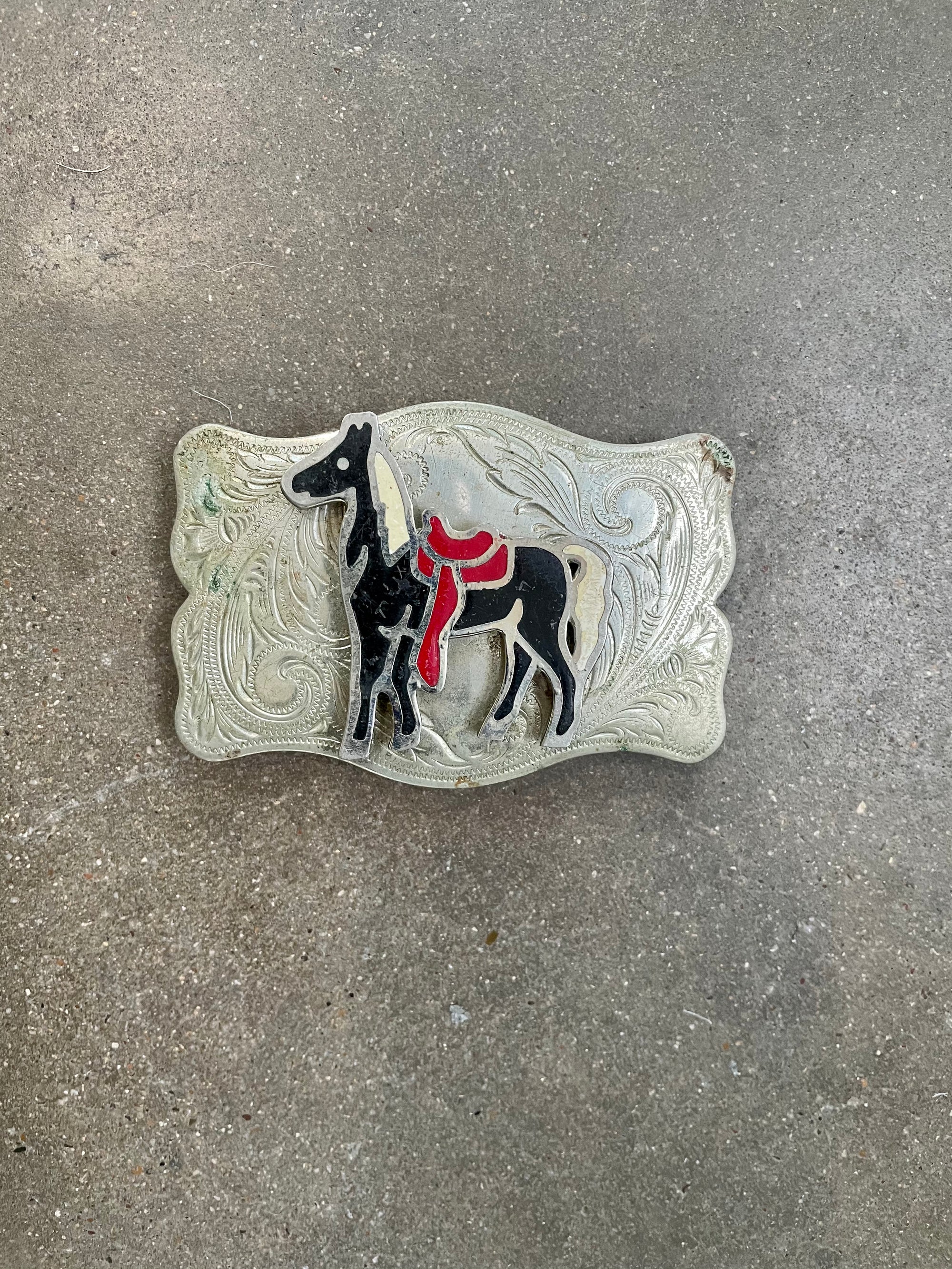 Vintage Silver Belt Buckle With Horse