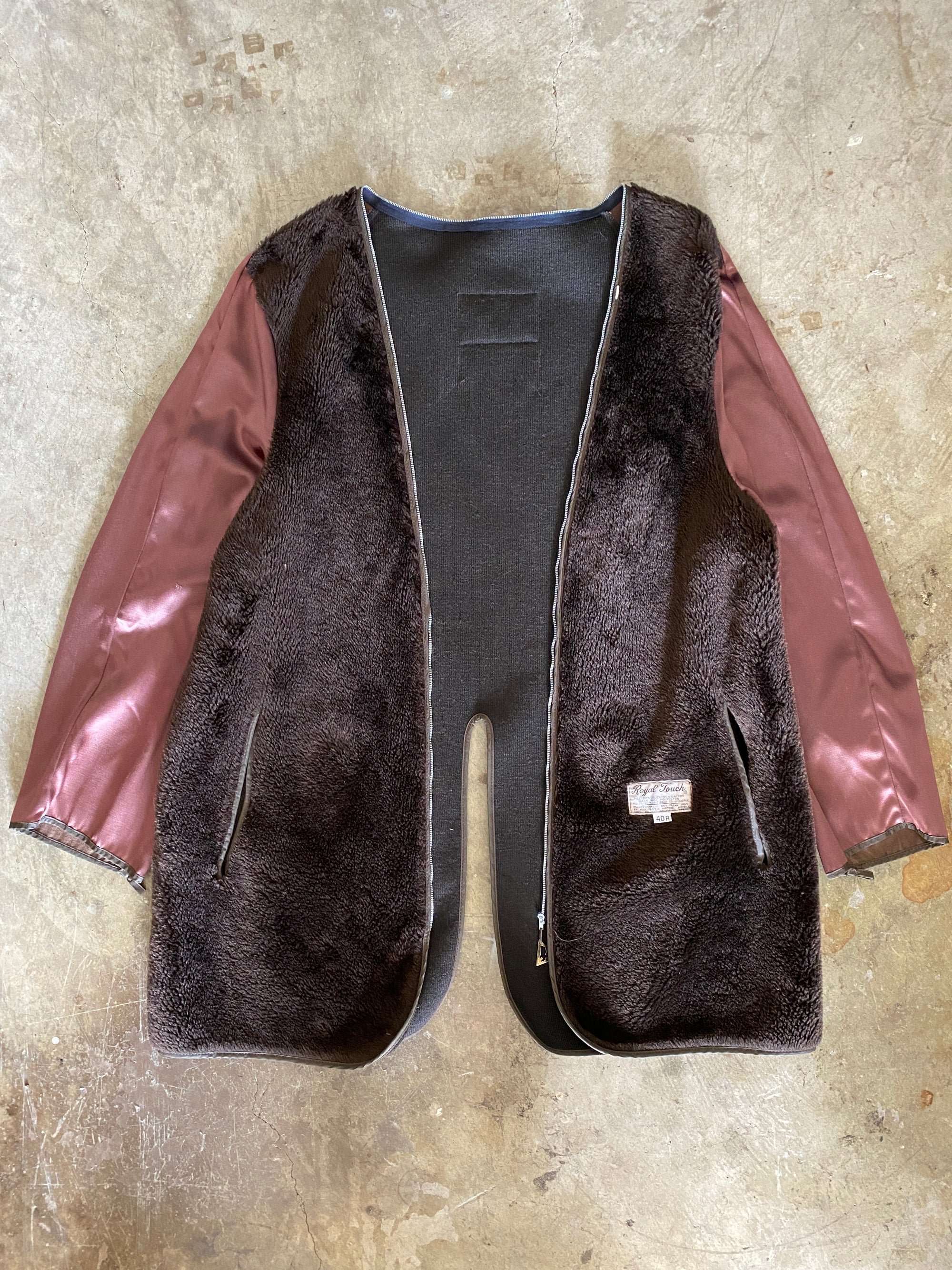 Vintage Brown Satin&Fur Liner Jacket