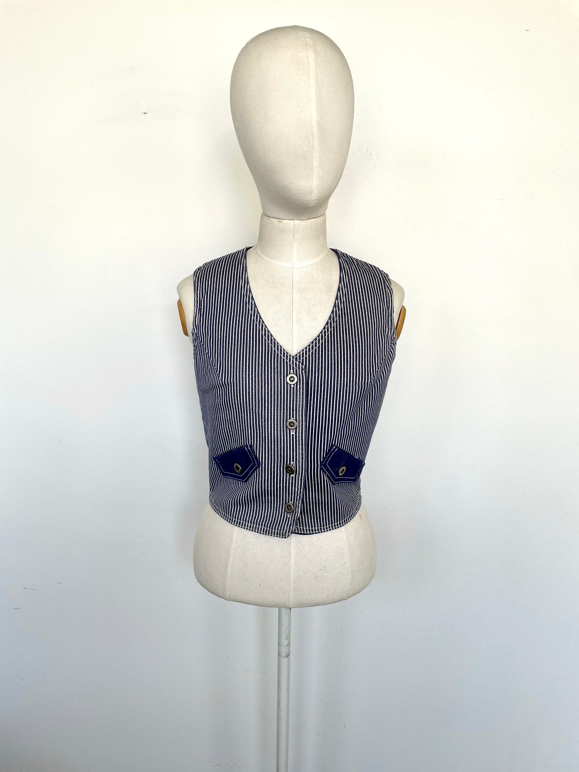 Vintage Striped Denim Vest