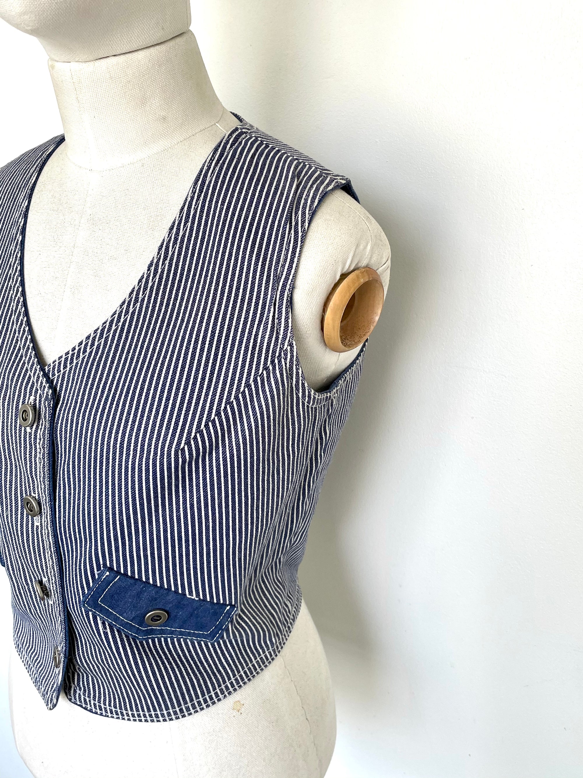 Vintage Striped Denim Vest