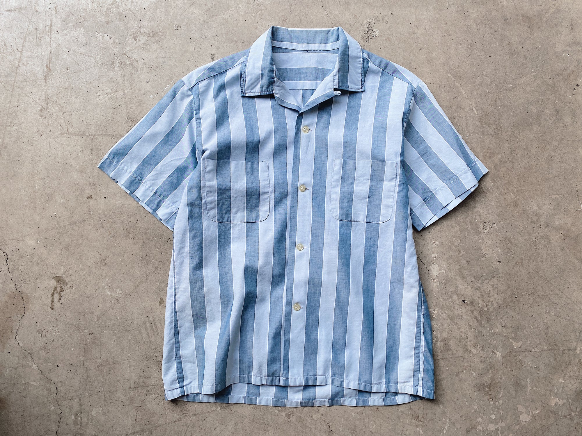 Blue Wide Stripe Short Sleeve Button Down