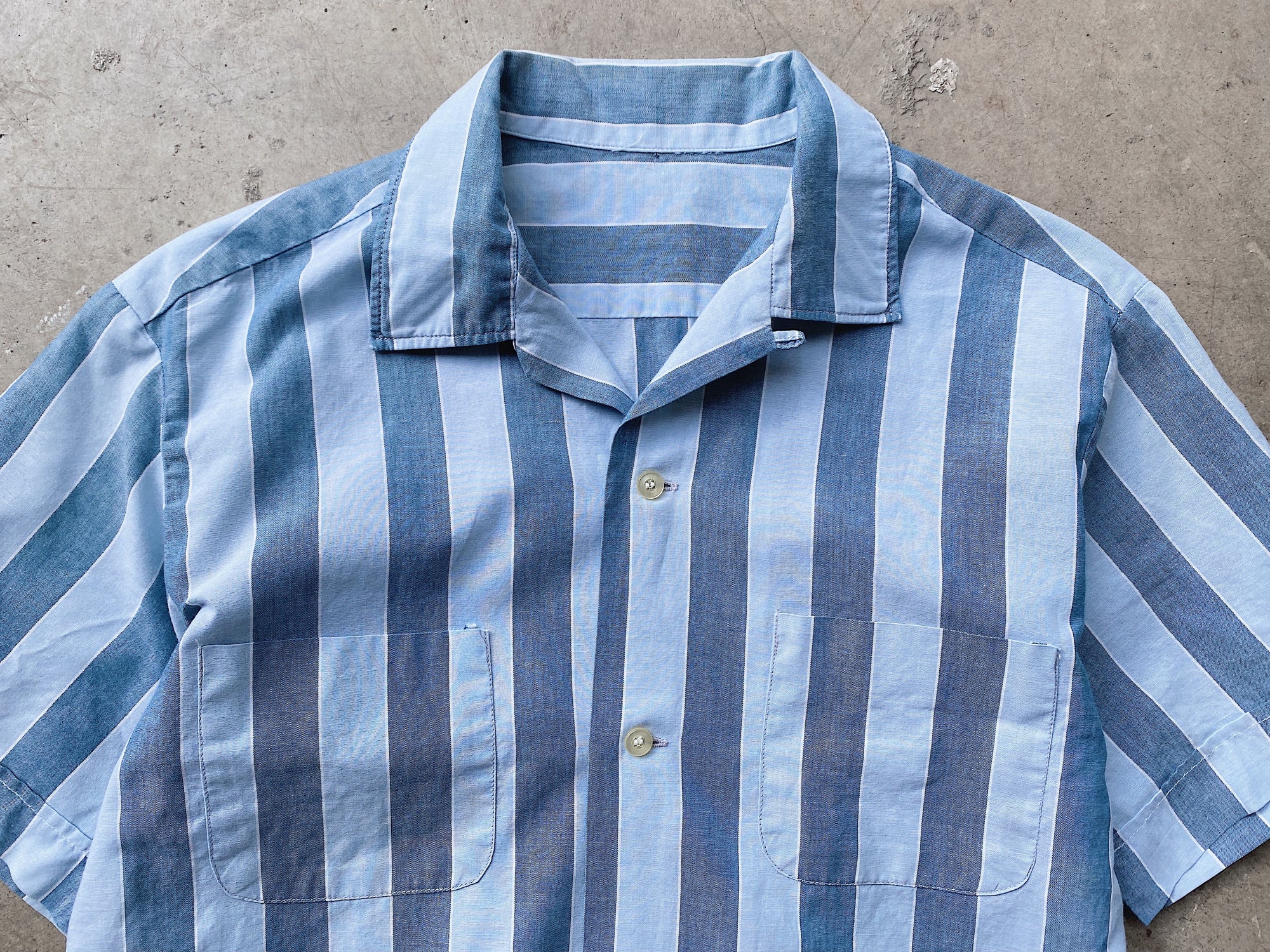 Blue Wide Stripe Short Sleeve Button Down