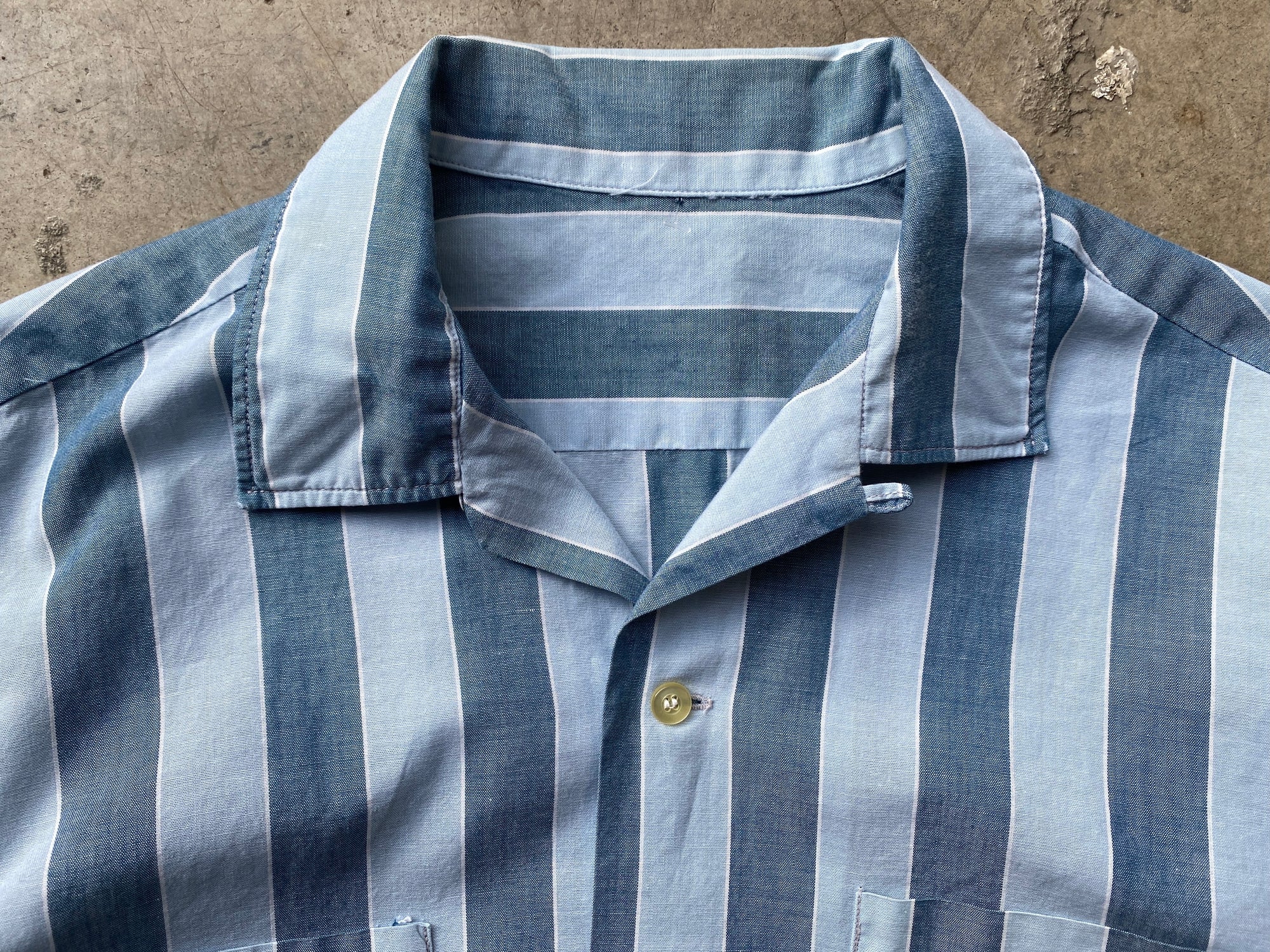 Blue Wide Stripe Short Sleeve Button Down