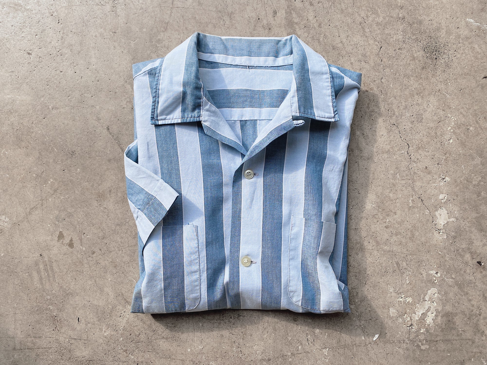 Blue Wide Stripe Short Sleeve Button Down