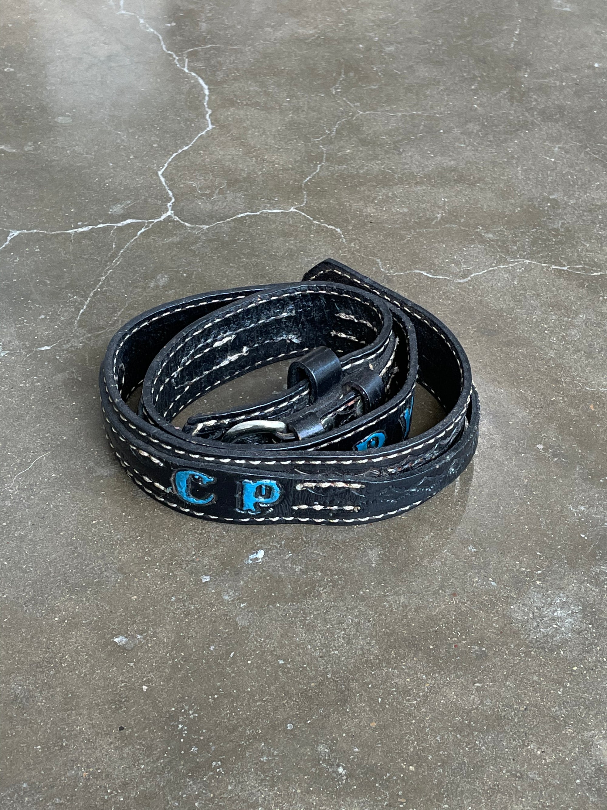 Vintage "Crystal" Black Leather Belt