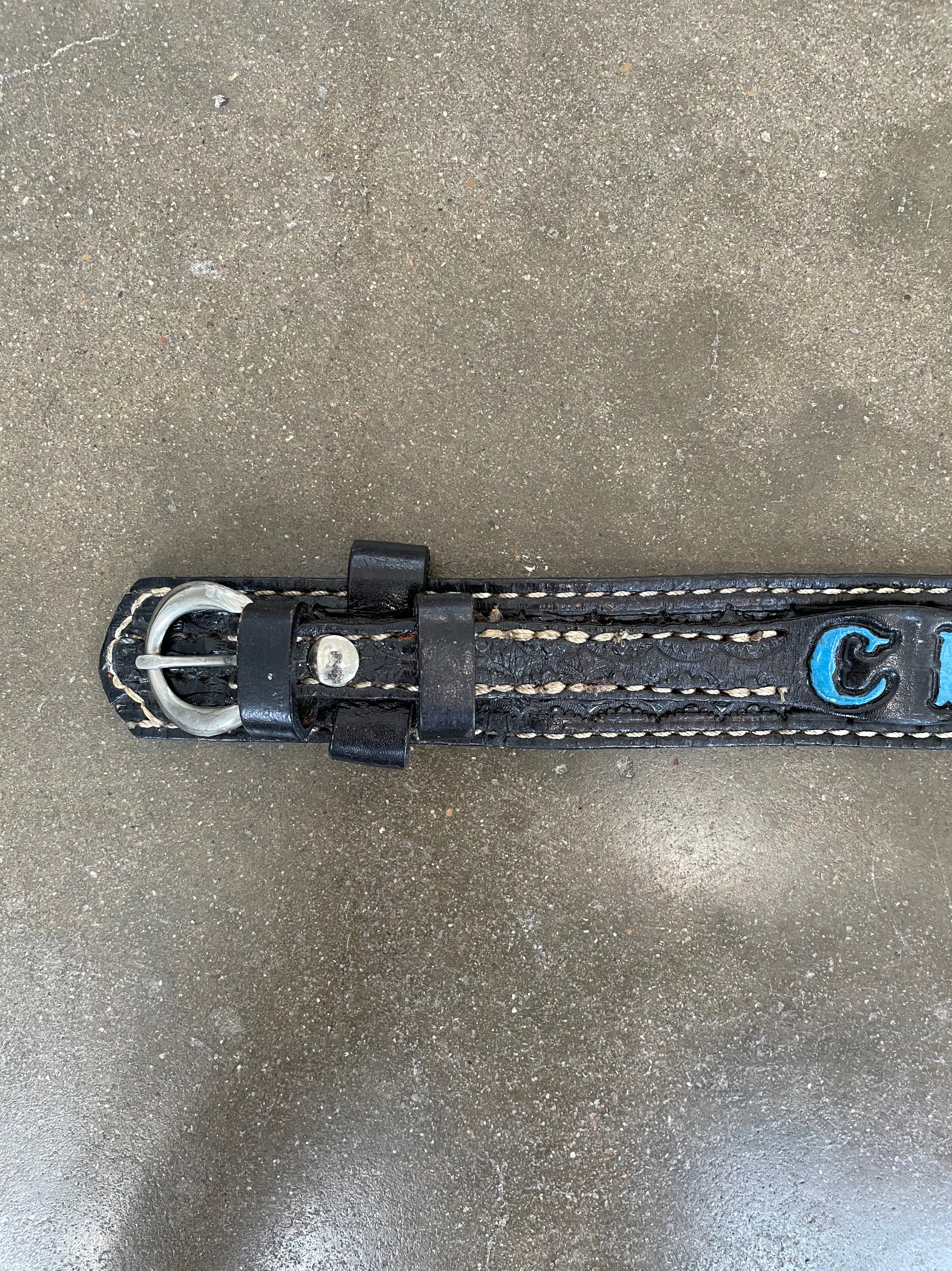 Vintage "Crystal" Black Leather Belt