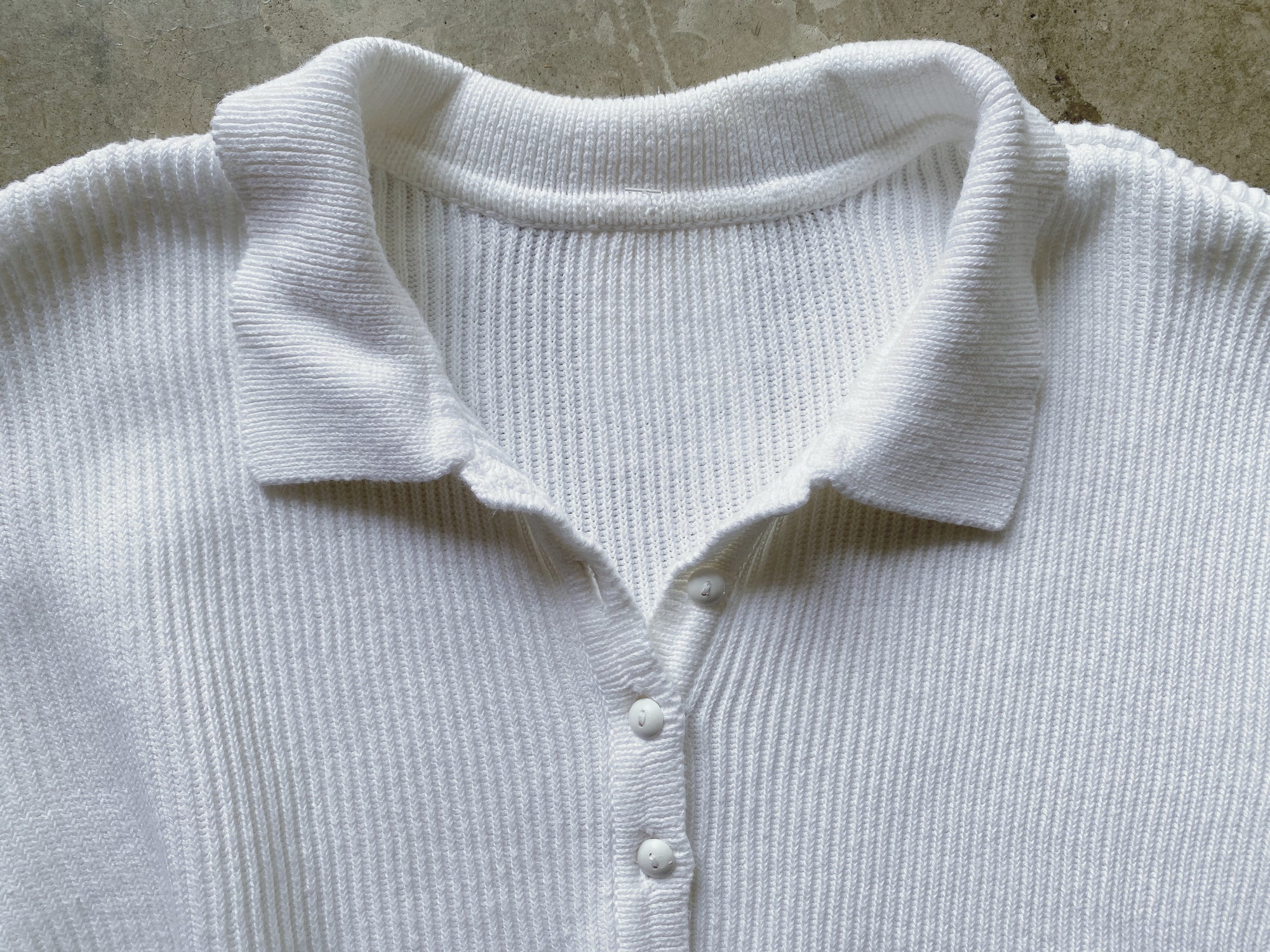White Ribbed Knit Cropped Polo
