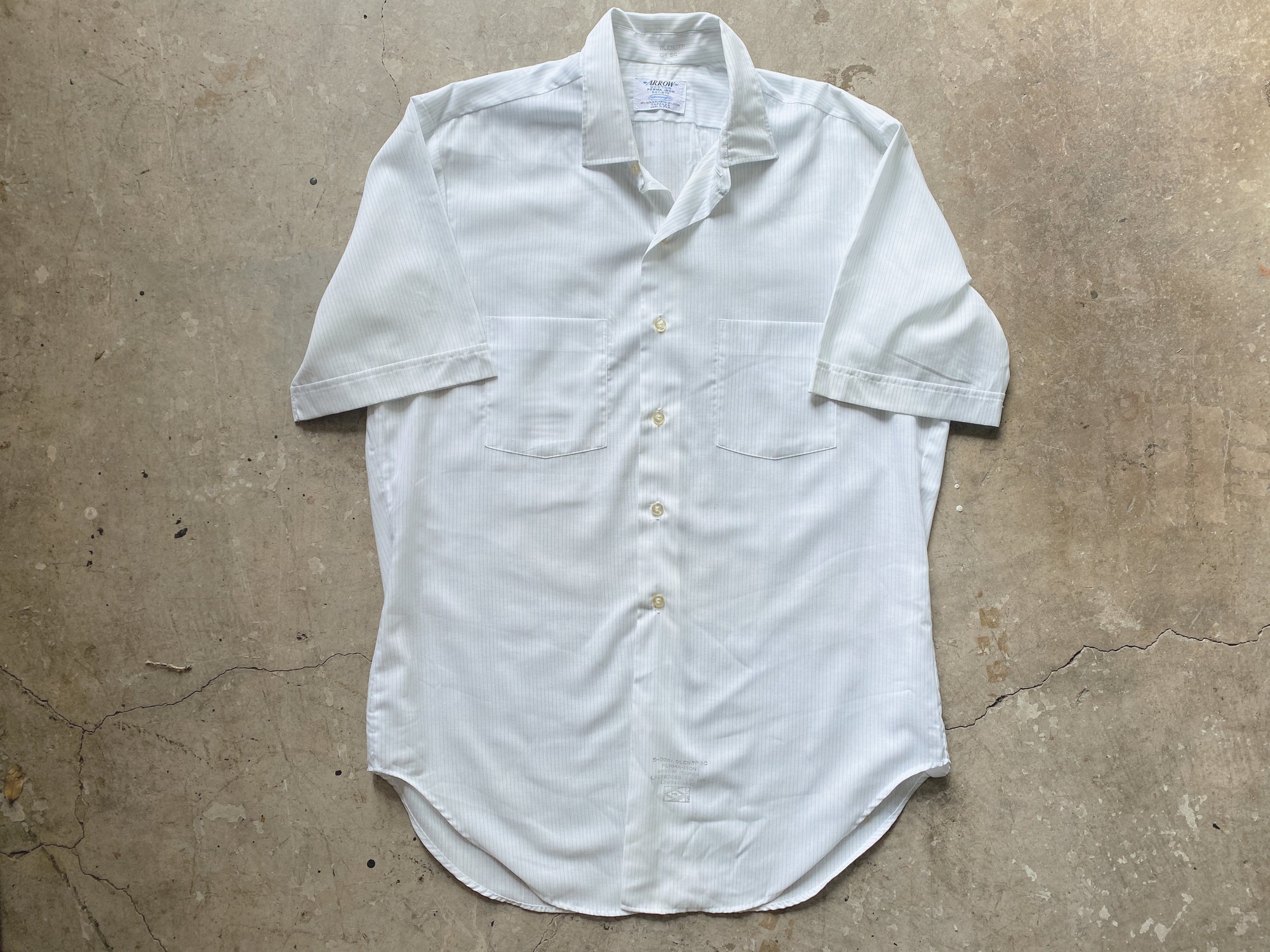 1970s Blue Stripe Arrow Short Sleeve Button Down
