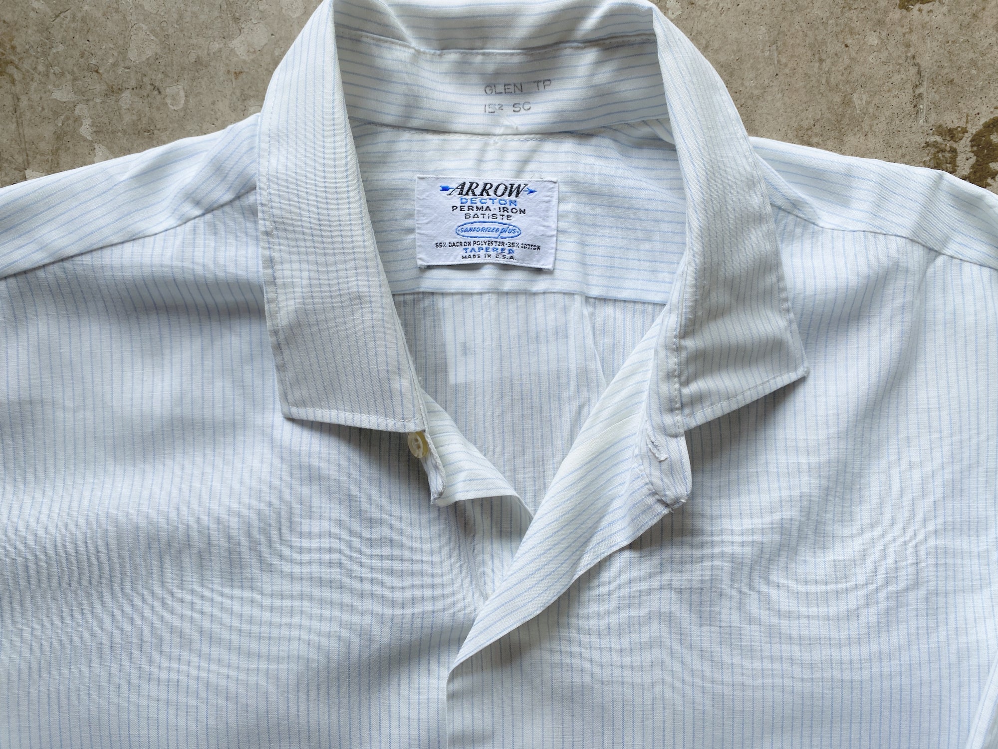 1970s Blue Stripe Arrow Short Sleeve Button Down