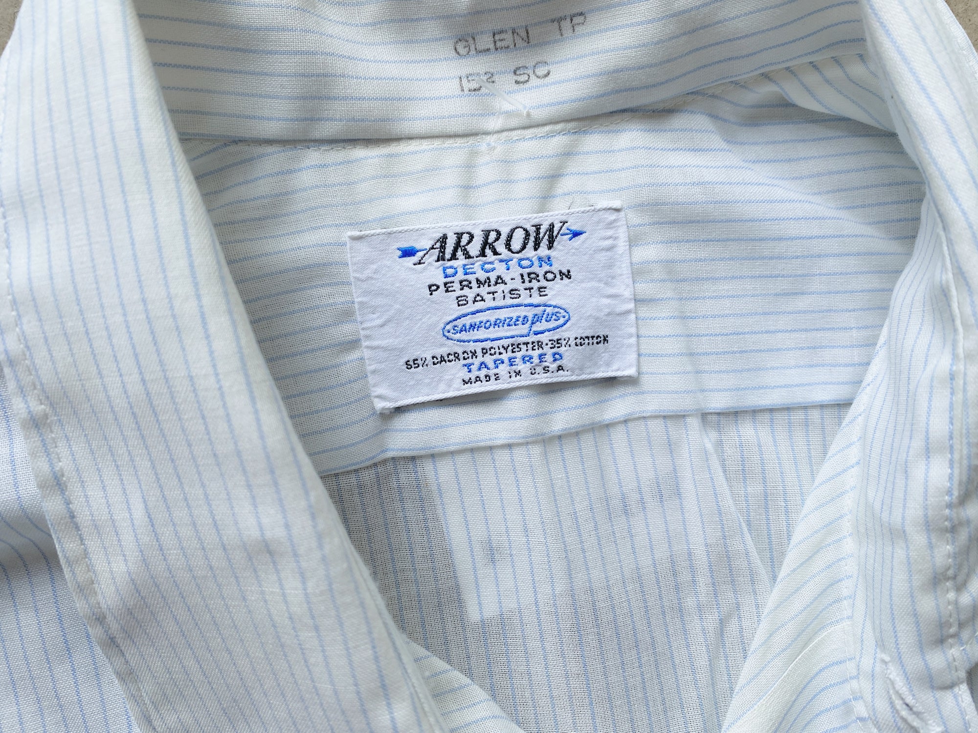 1970s Blue Stripe Arrow Short Sleeve Button Down