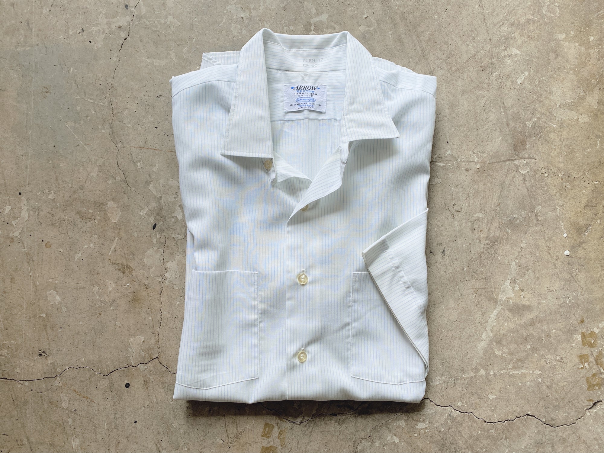 1970s Blue Stripe Arrow Short Sleeve Button Down